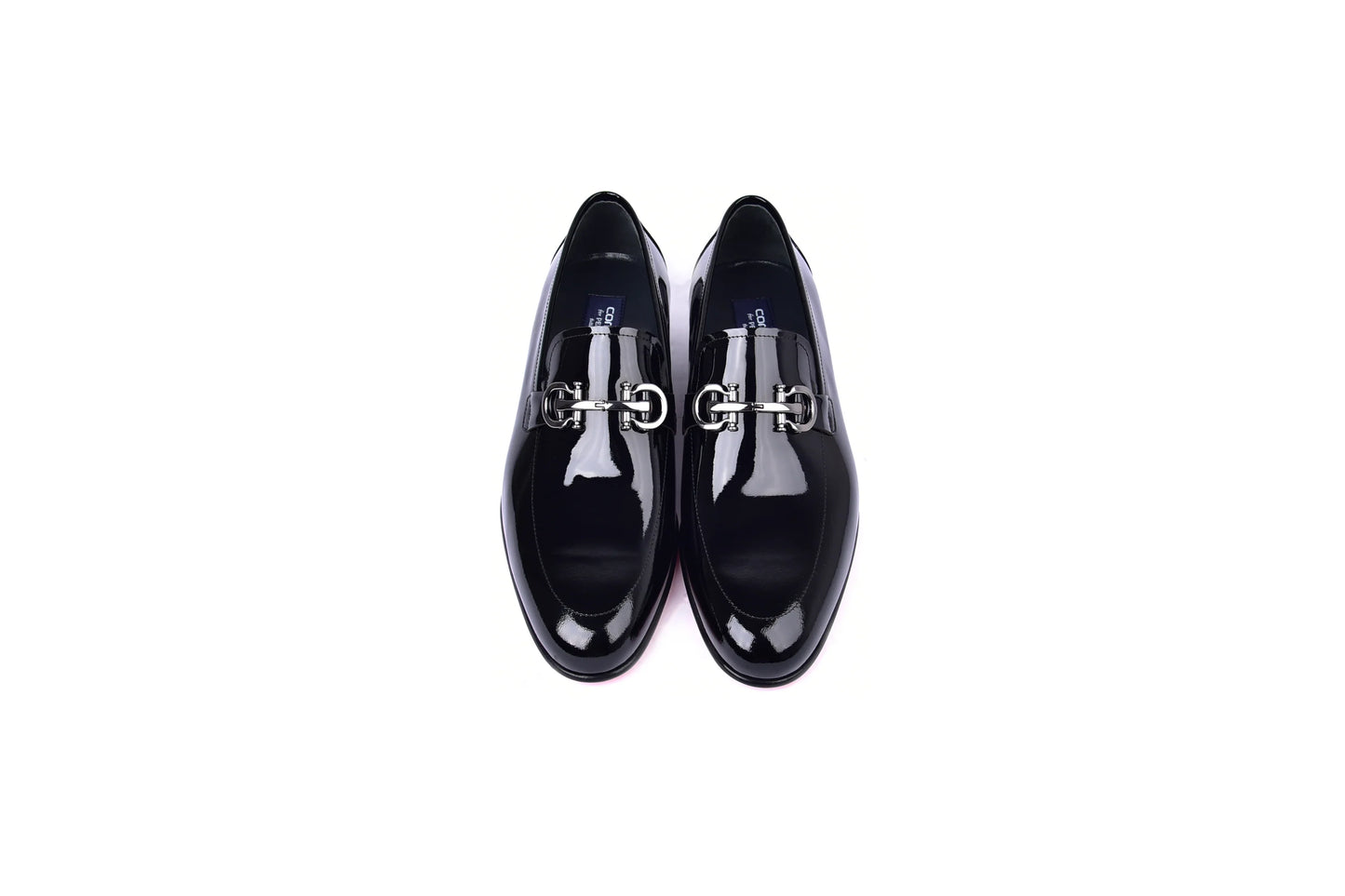 Corrente C00012-7260 Formal Loafer With Silver Buckle-Black Patent