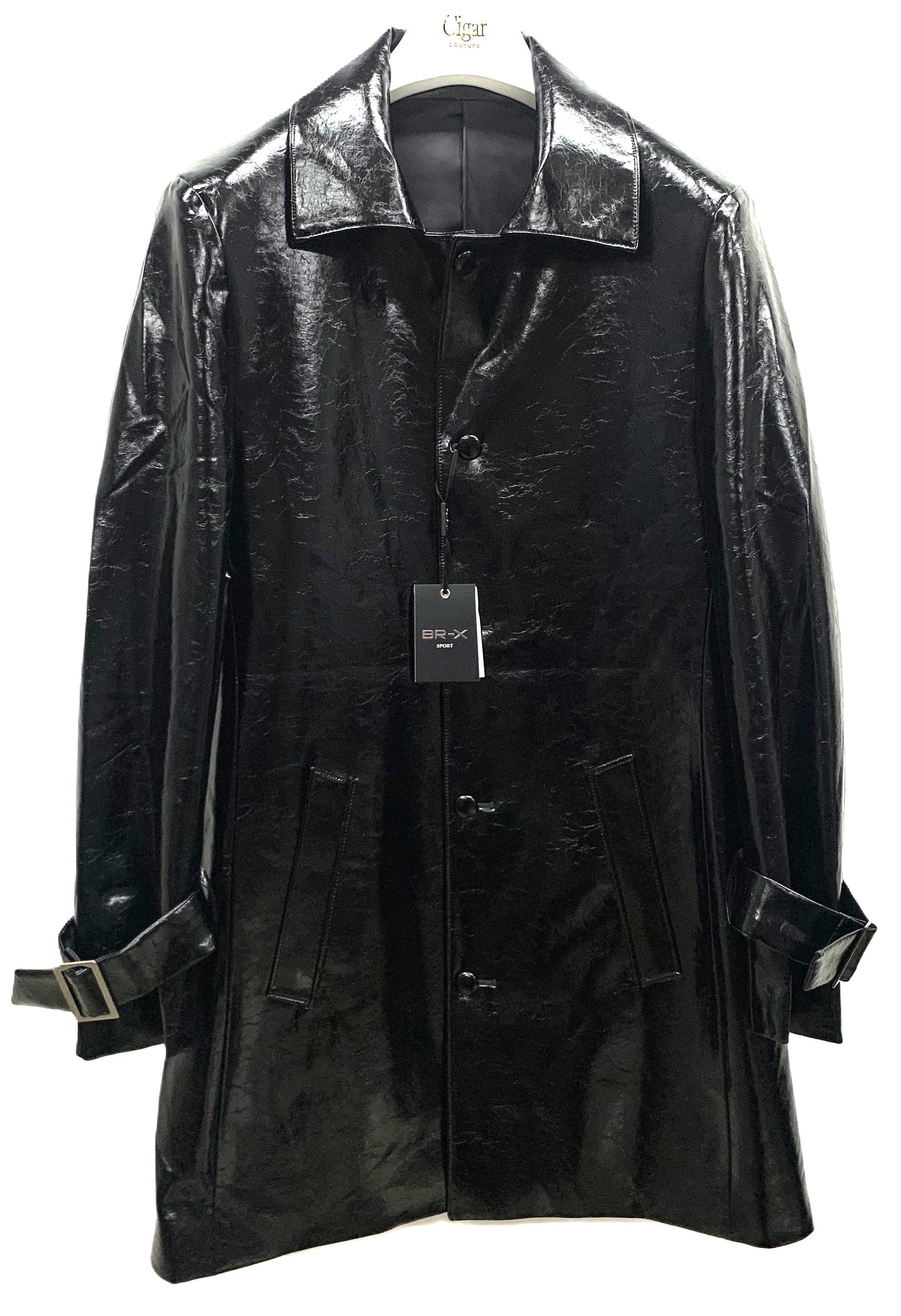 Cigar Leather Trench Coat – Style #BT-1321 Black