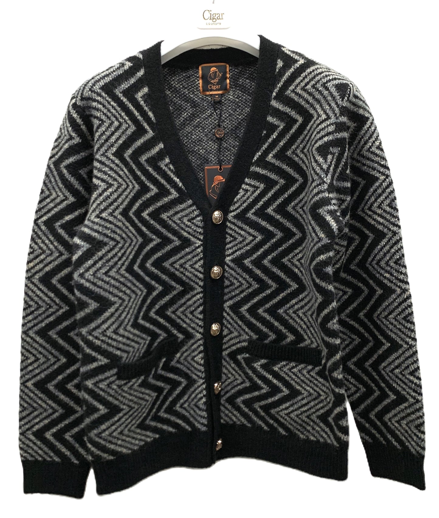 Cigar Pattern Knit Cardigan – Style #CRG-1560 BLACK