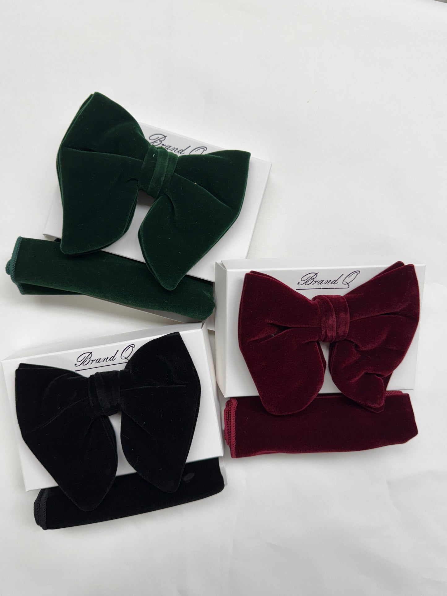Long Bowtie and Pocket Square Set Burgundy