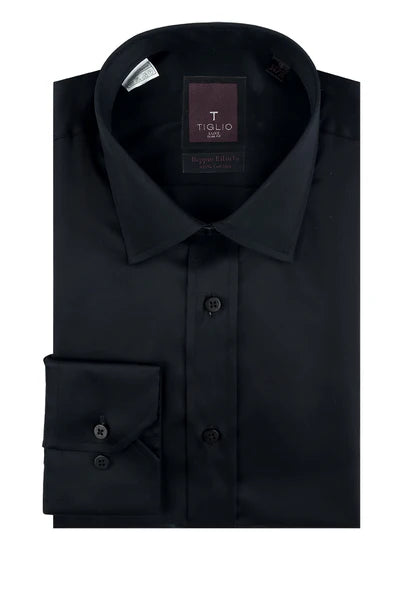 Black Slim Fit Shirt, Barrel Cuff, by Tiglio Slim Fit RC TIG3014