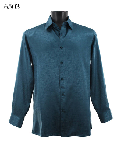 Bassiri Tone-on-Tone Long Sleeve Button Down Casual Printed Shirt 6503