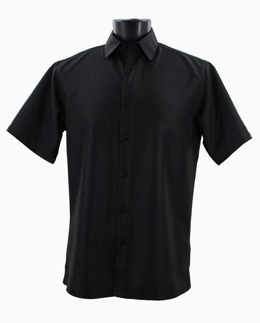 Bassiri Tone-on-Tone Short Sleeve Shirts Black