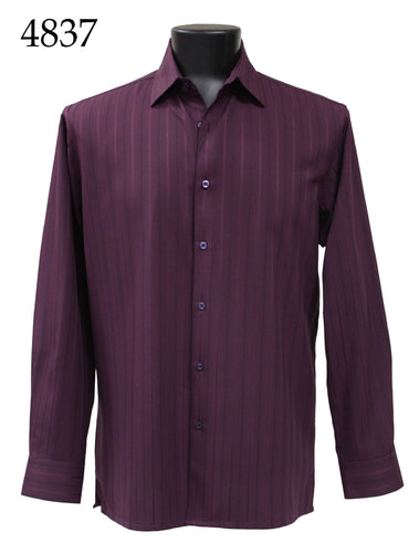 Bassiri Tone-on-Tone Long Sleeve Button Down Casual Printed Shirt 4837