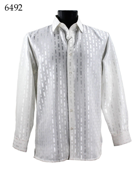 Bassiri Tone-on-Tone Long Sleeve Button Down Casual Printed Shirt 6492