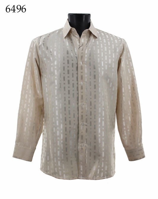 Bassiri Tone-on-Tone Long Sleeve Button Down Casual Printed Shirt 6496