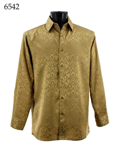 Bassiri Tone-on-Tone Long Sleeve Button Down Casual Printed Shirt 6542