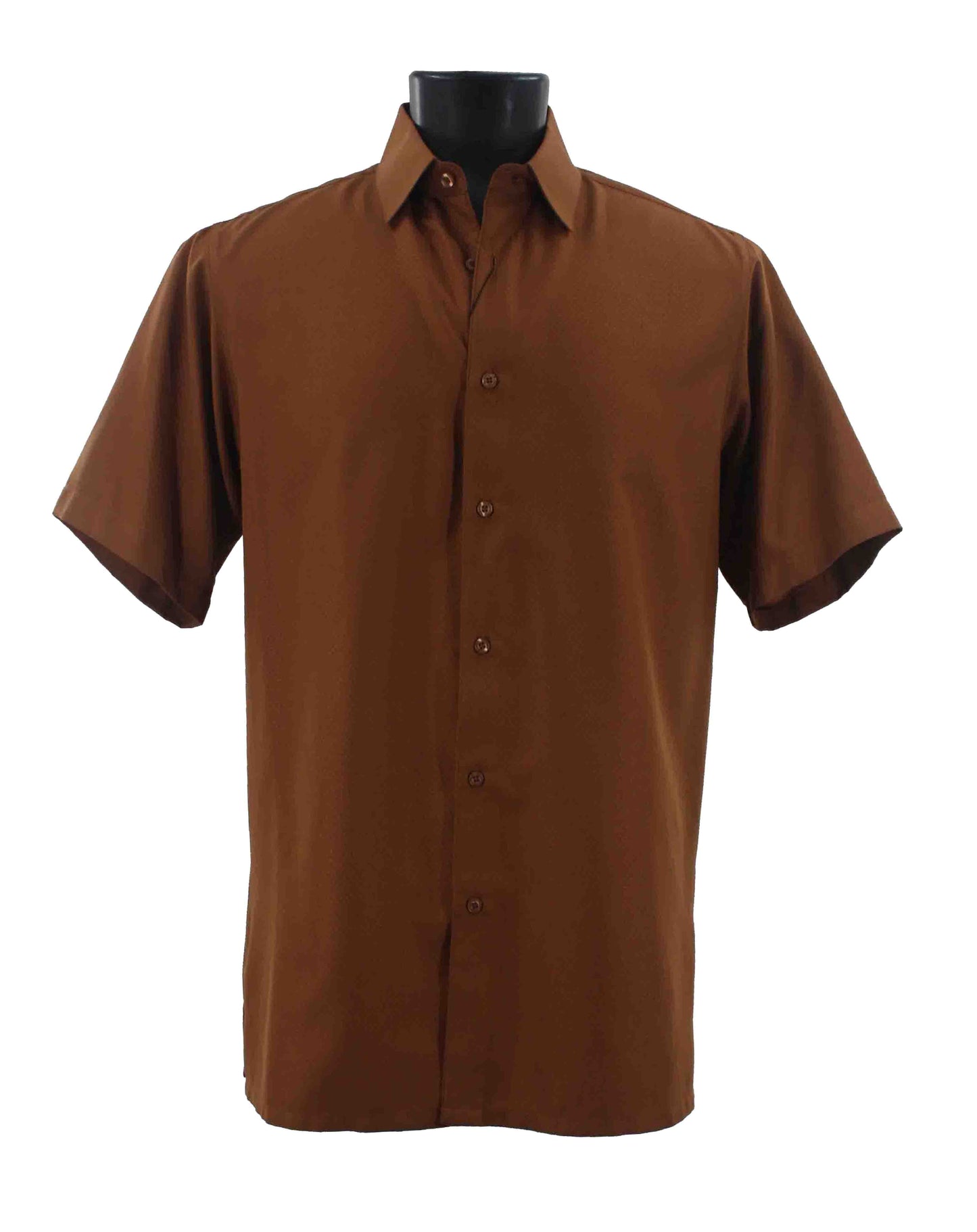 Bassiri Tone-on-Tone Short Sleeve Shirts Cognac