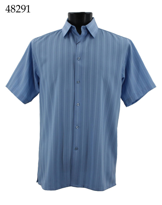 Bassiri Tone-on-Tone Short Sleeve Shirts 48291