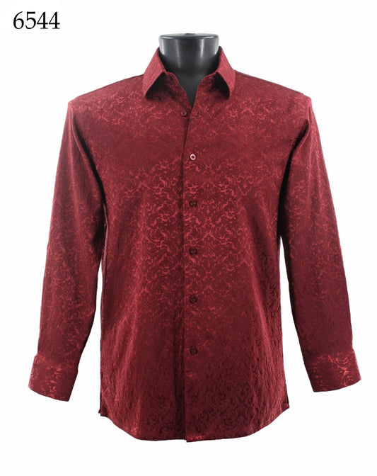 Bassiri Tone-on-Tone Long Sleeve Button Down Casual Printed Shirt 6544