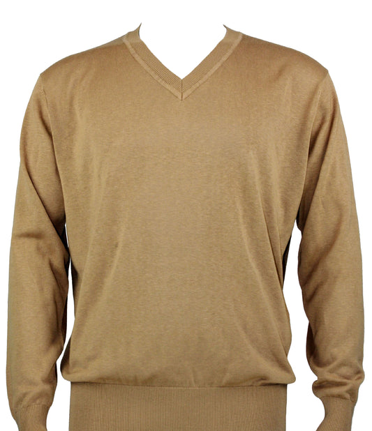 Bassiri Long Sleeve V‑Neck Sweater Style 627 Camel