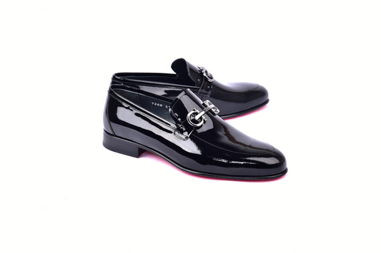 Corrente C00012-7260 Formal Loafer With Silver Buckle-Black Patent
