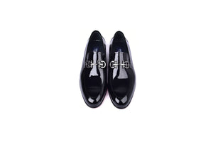 Corrente C00012-7260 Formal Loafer With Silver Buckle-Black Patent