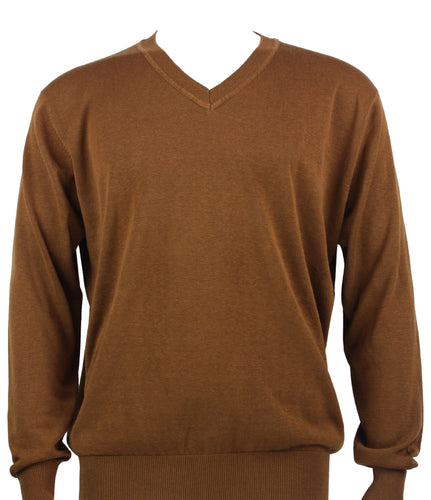 Bassiri Long Sleeve V‑Neck Sweater Style 627 Cognac