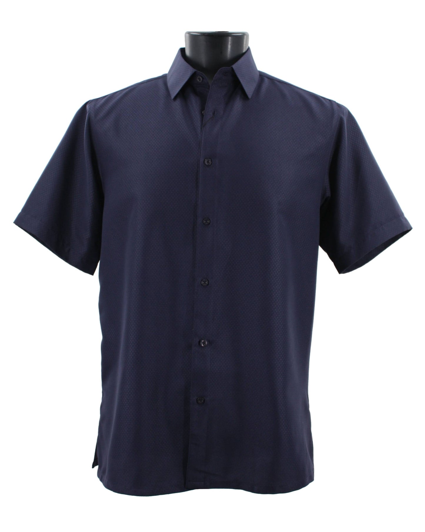 Bassiri Tone-on-Tone Short Sleeve Shirts Navy