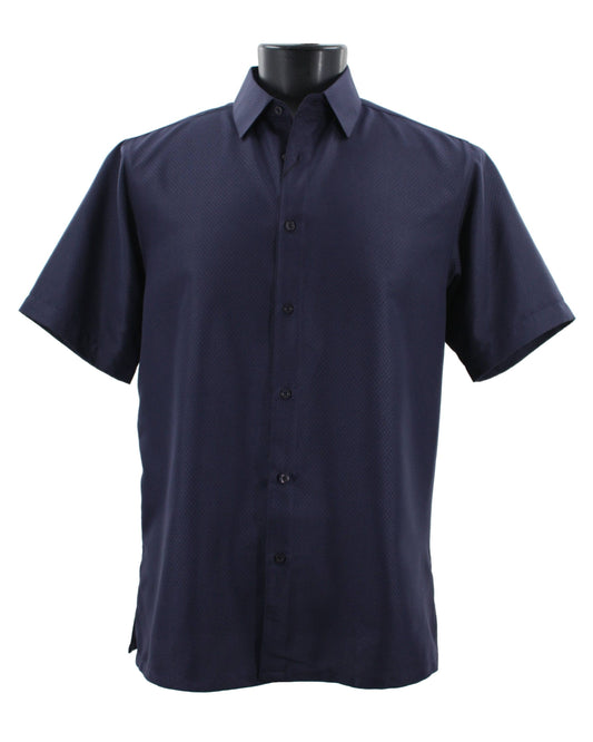 Bassiri Tone-on-Tone Short Sleeve Shirts Navy
