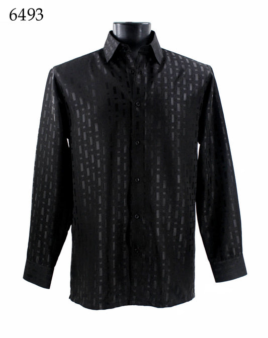 Bassiri Tone-on-Tone Long Sleeve Button Down Casual Printed Shirt 6493