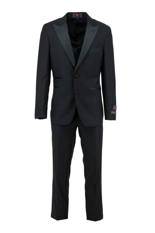 Black Barbaresco, Slim Fit Pure Wool Tuxedo by Tiglio Luxe TIG1001