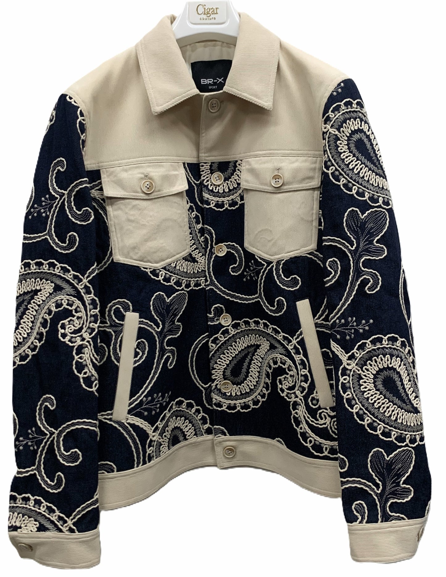 Cigar Jacket Set BRX-712 INDIGO – Paisley Embroidered Set