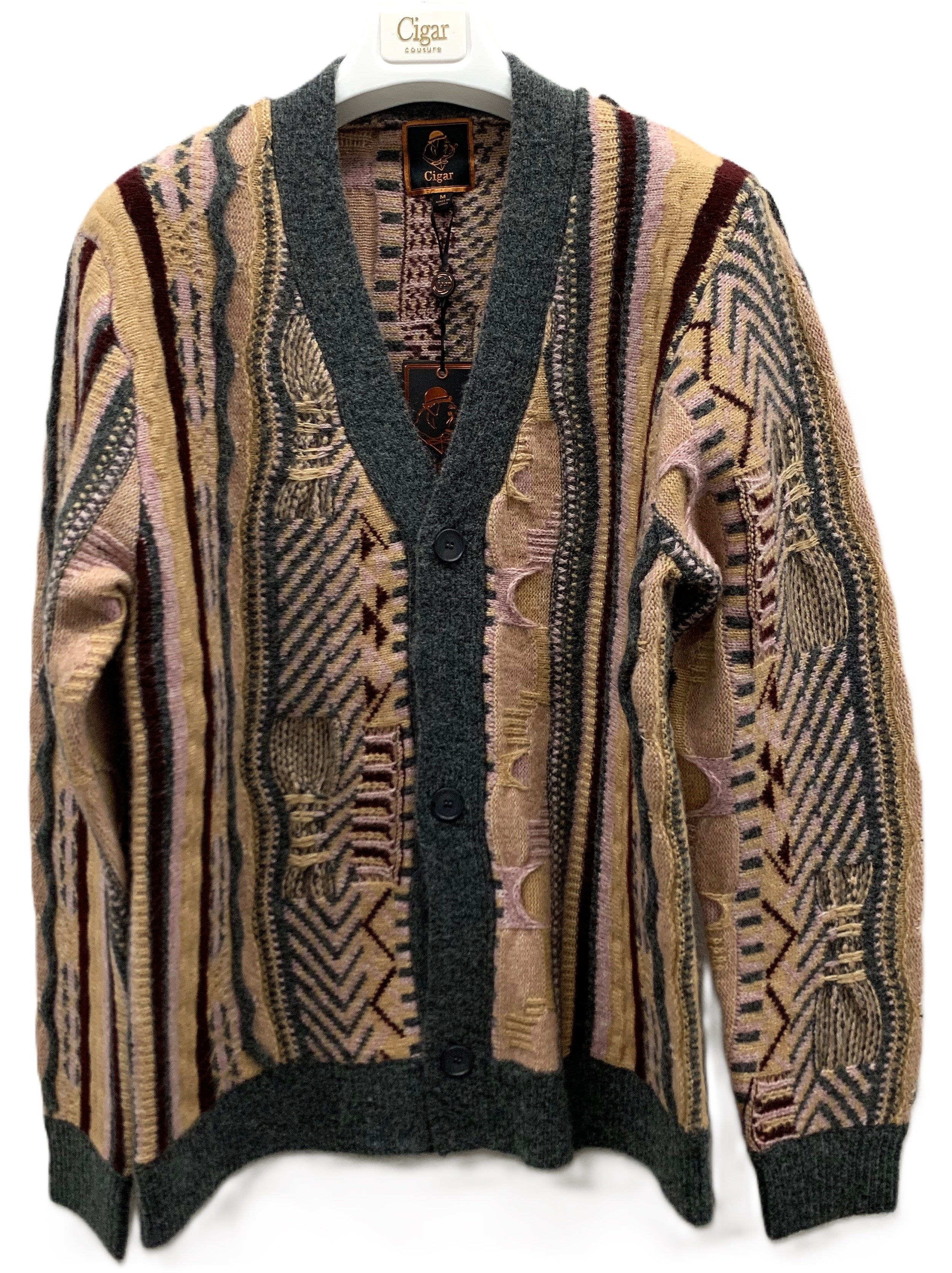 Cigar Pattern Knit Cardigan – Style #CRG-1560 CHARCOAL – LASuitGuy