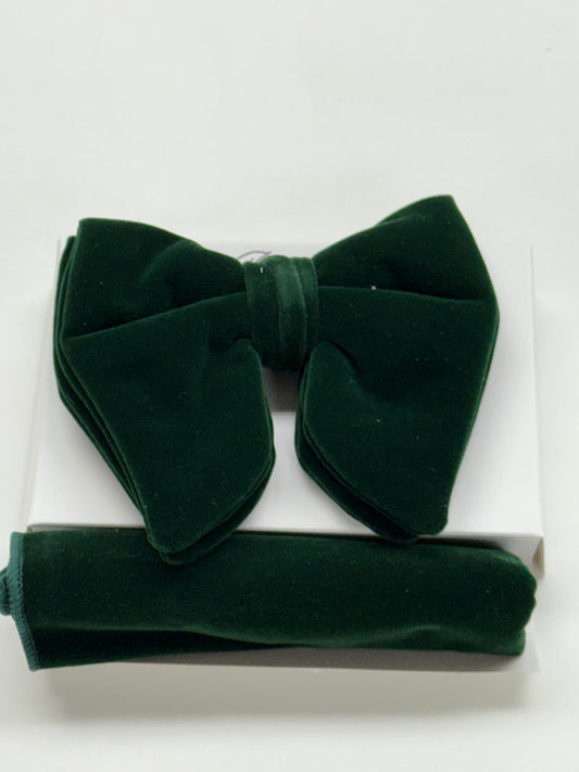 Long Bowtie and Pocket Square Set Green