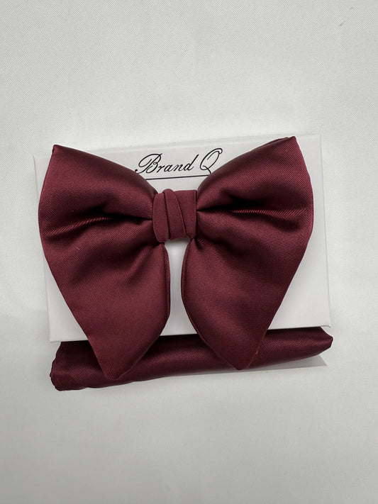Long Bowtie and Pocket Square Set Silk Burgundy