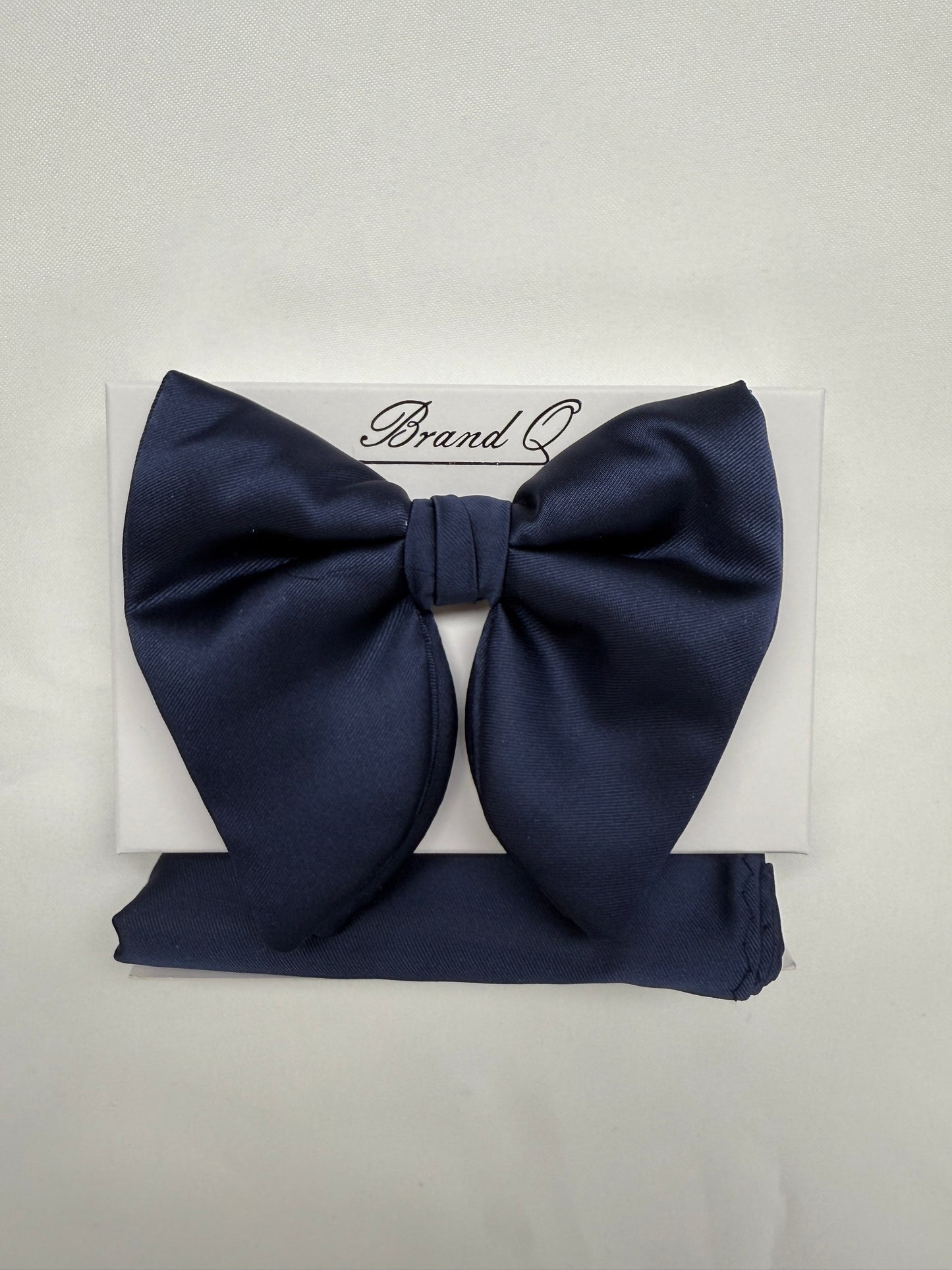 Long Bowtie and Pocket Square Set Silk Navy