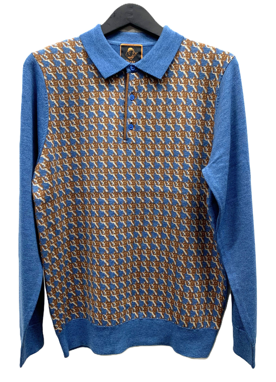 Cigar Couture Long Sleeve Knit Polo P-507- BLUE