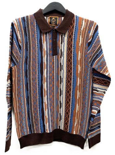 Cigar Couture Long Sleeve Knit Polo P-511- BROWN