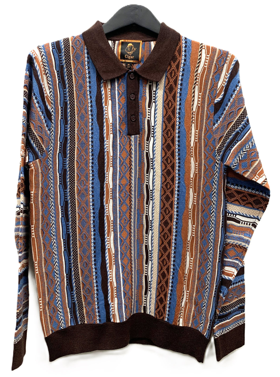Cigar Couture Long Sleeve Knit Polo P-511- BROWN