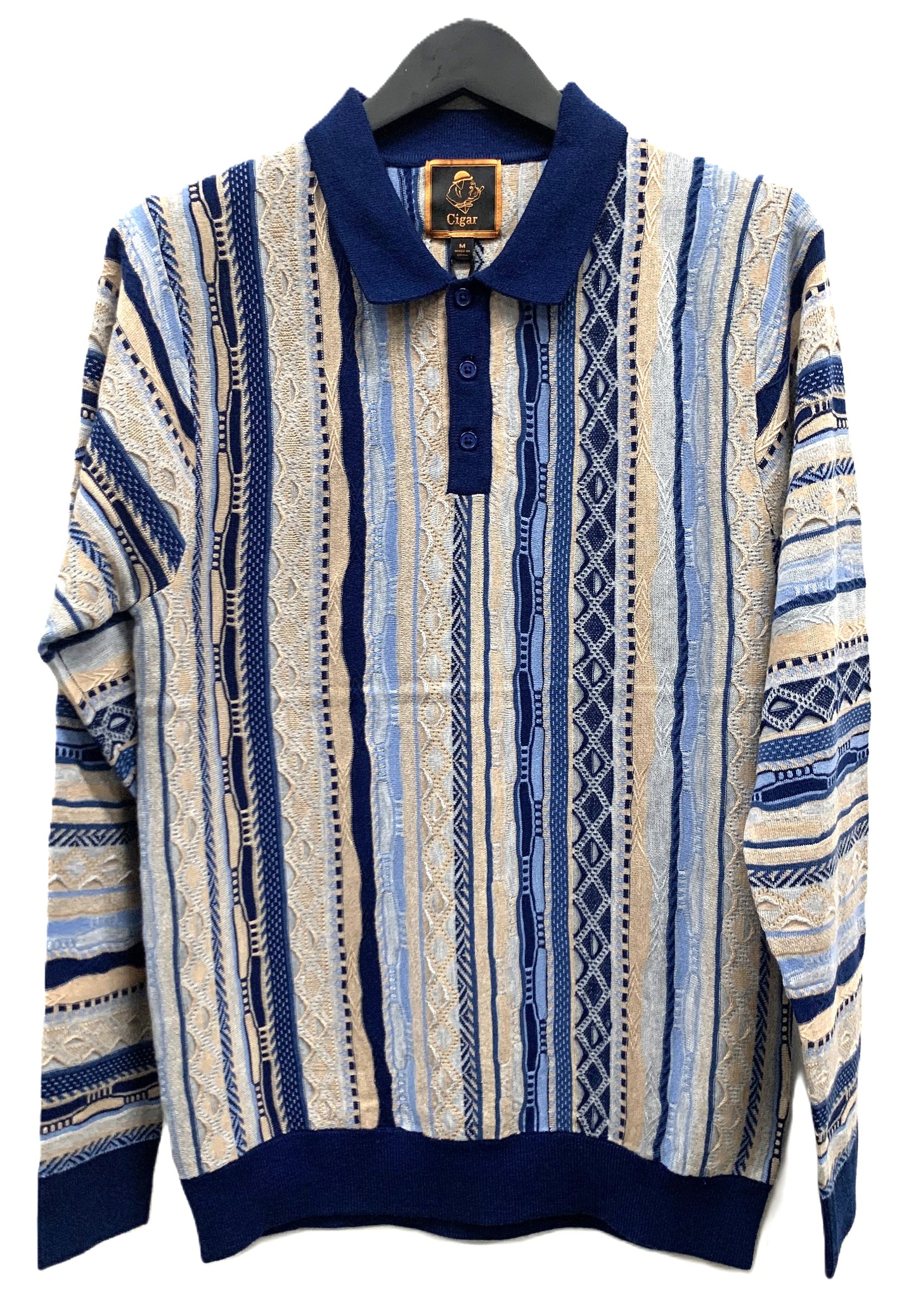Cigar Couture Long Sleeve Knit Polo P-511- NAVY