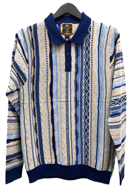 Cigar Couture Long Sleeve Knit Polo P-511- NAVY