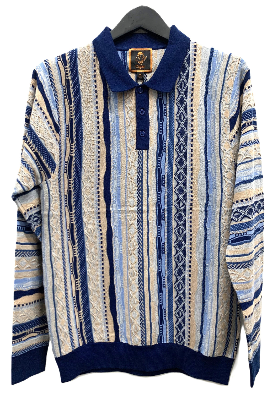 Cigar Couture Long Sleeve Knit Polo P-511- NAVY