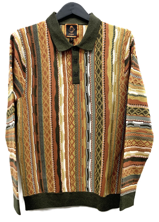 Cigar Couture Long Sleeve Knit Polo P-511- OLIVE