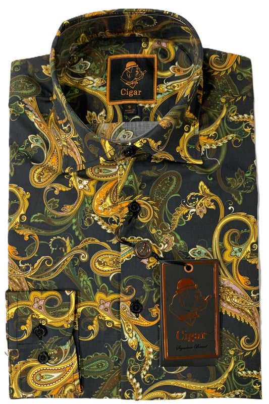 Cigar Couture Signature Print Dress Shirt S-5030- FOREST