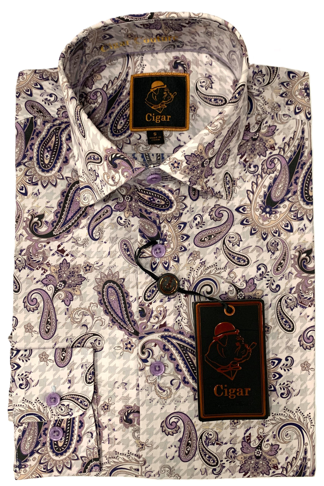 Cigar Couture Signature Print Dress Shirt S-5031- LAVENDER