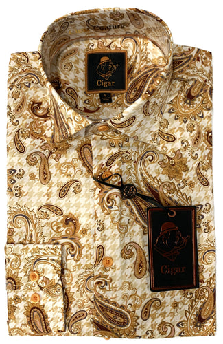 Cigar Couture Signature Print Dress Shirt S-5031- TAN
