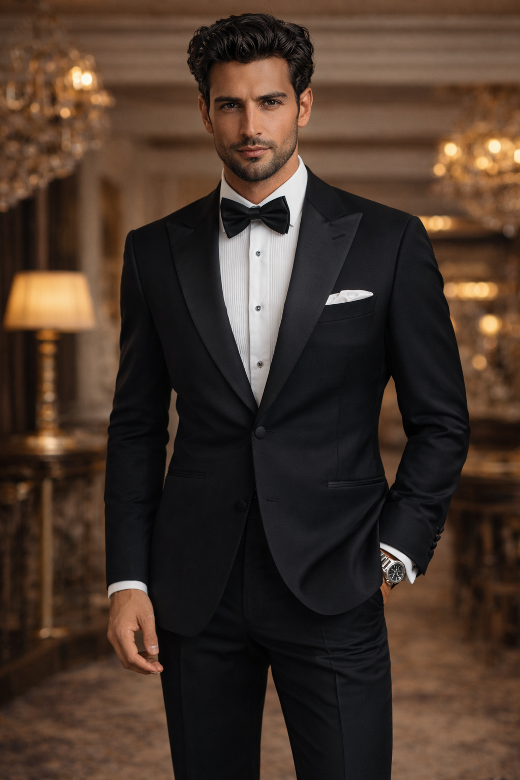 Black Barbaresco, Slim Fit Pure Wool Tuxedo by Tiglio Luxe TIG1001