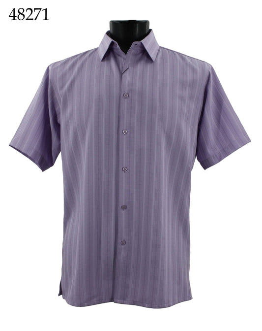 Bassiri Tone-on-Tone Short Sleeve Shirts 48271