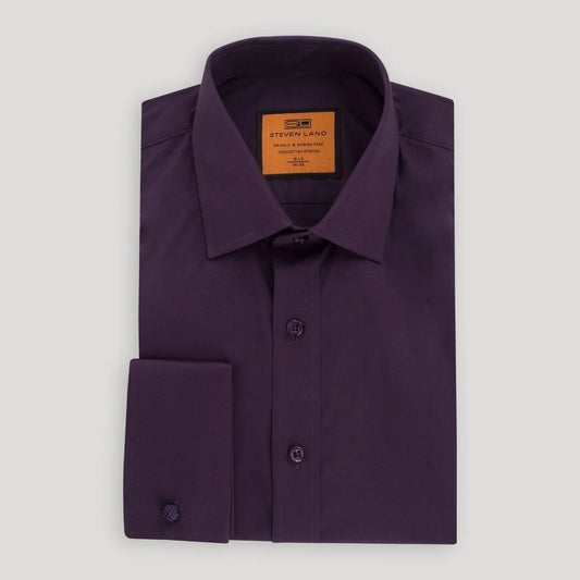 STEVEN LAND POPLIN FRENCH CUFF SHIRT 100% COTTON - BLACKBERRY