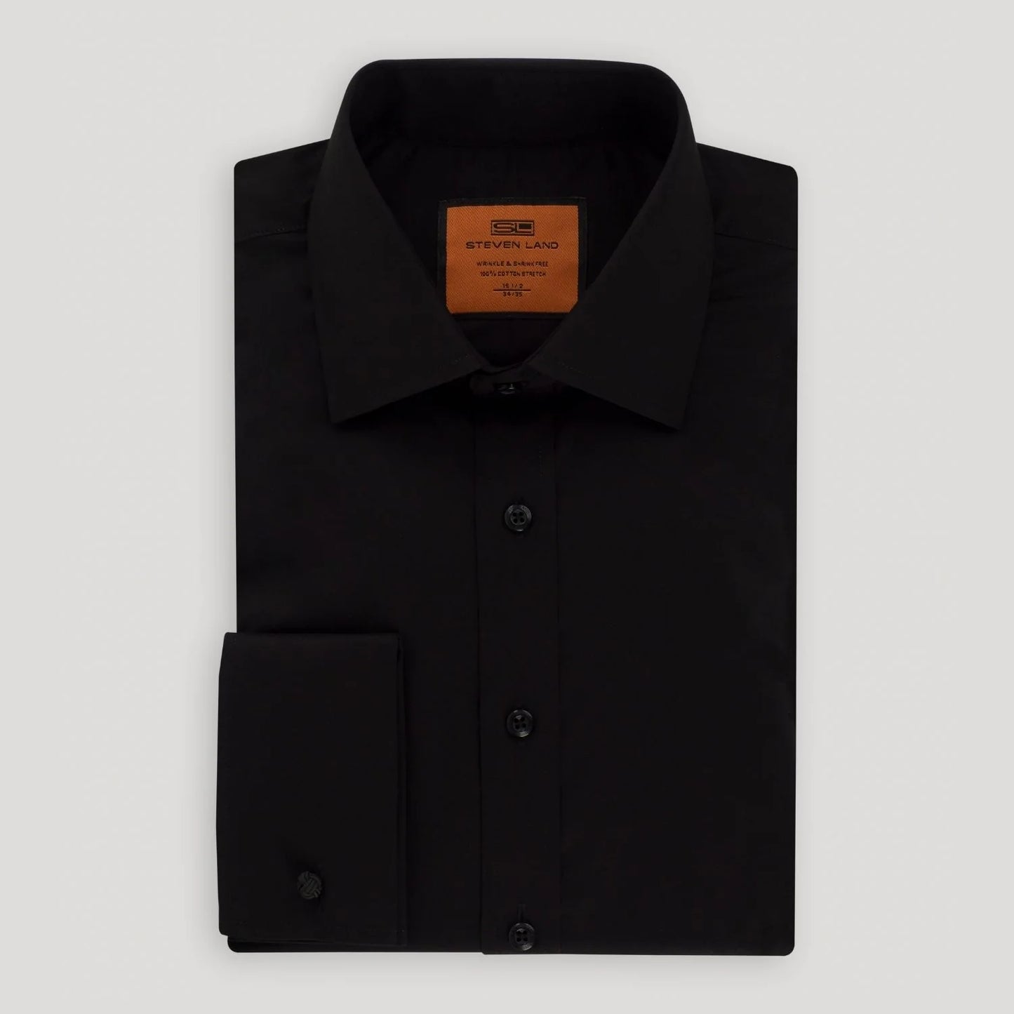 STEVEN LAND POPLIN FRENCH CUFF SHIRT 100% COTTON - BLACK