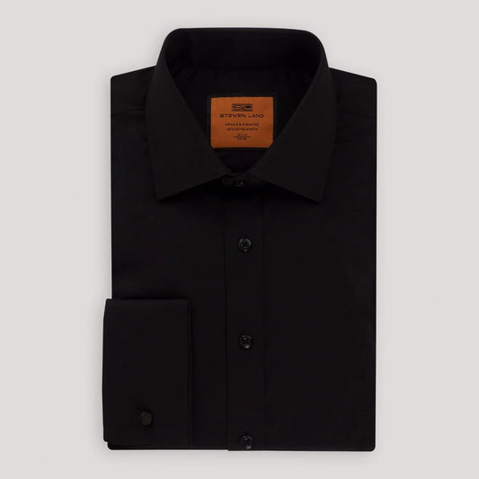 STEVEN LAND POPLIN FRENCH CUFF SHIRT 100% COTTON - BLACK