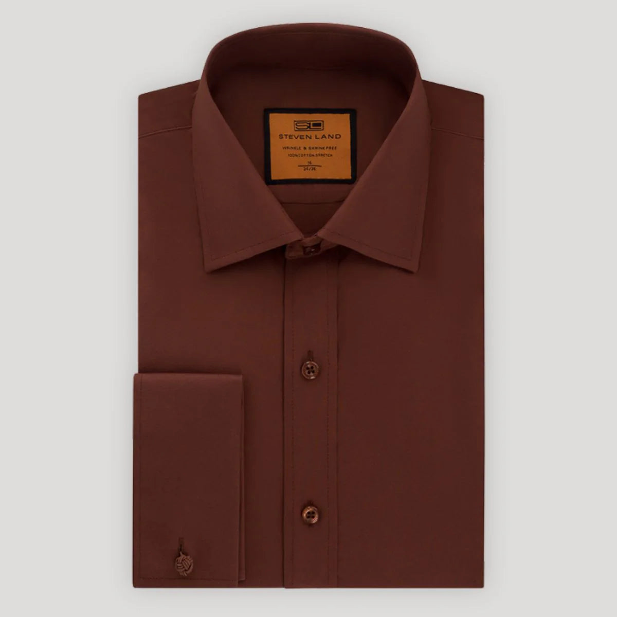 STEVEN LAND POPLIN FRENCH CUFF SHIRT 100% COTTON - BROWN