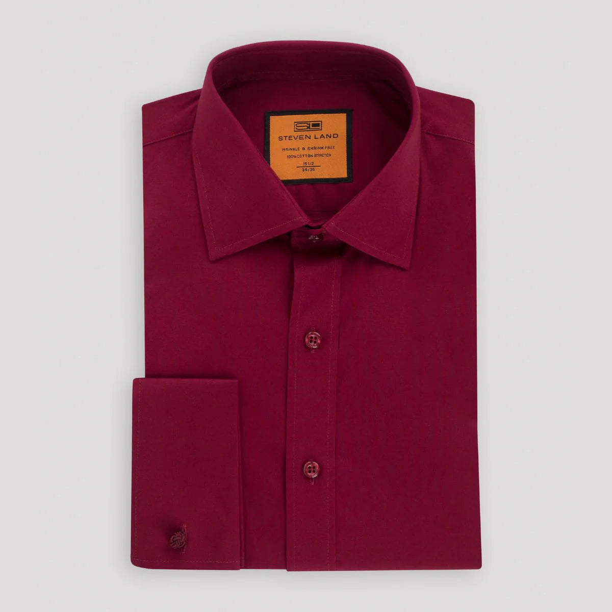 STEVEN LAND POPLIN FRENCH CUFF SHIRT 100% COTTON - BURGUNDY