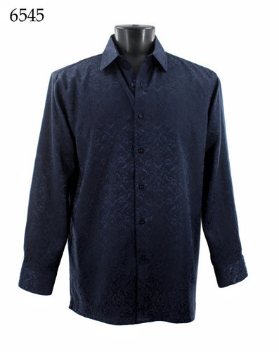 Bassiri Tone-on-Tone Long Sleeve Button Down Casual Printed Shirt 6545