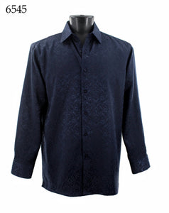 Bassiri Tone-on-Tone Long Sleeve Button Down Casual Printed Shirt 6545