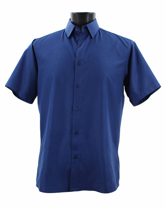 Bassiri Tone-on-Tone Short Sleeve Shirts Midnight Blue