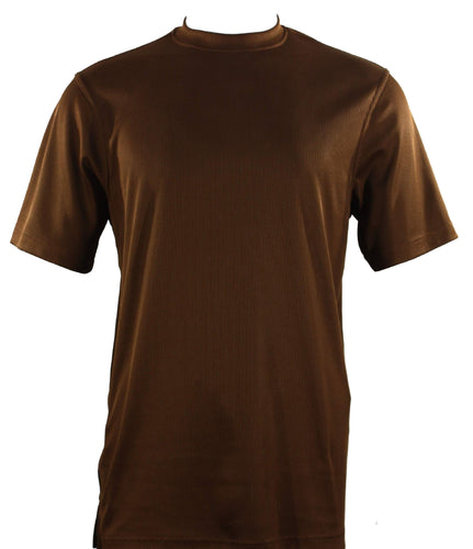 Bassiri Short Sleeve Mock Neck T-Shirt Style #218 Cognac