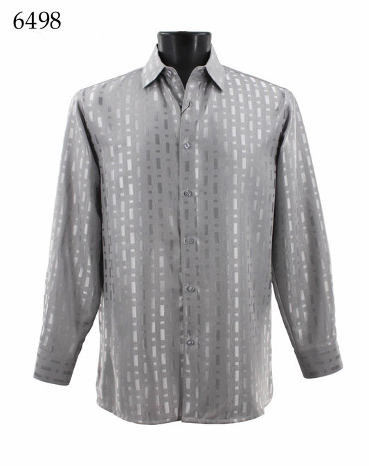 Bassiri Tone-on-Tone Long Sleeve Button Down Casual Printed Shirt 6498