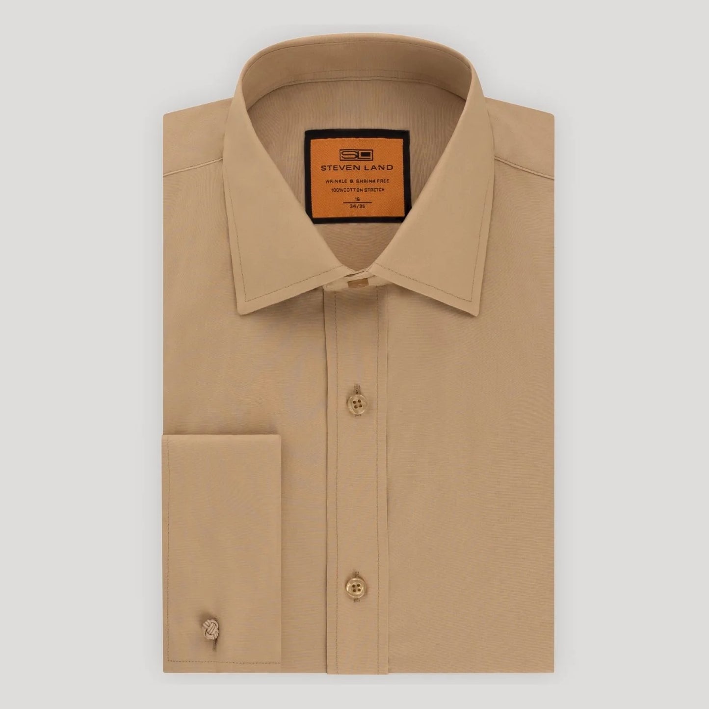 STEVEN LAND POPLIN FRENCH CUFF SHIRT 100% COTTON - KHAKI